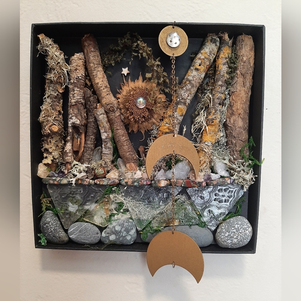 Rustic Mixed Media Wall Art with Gold Accents